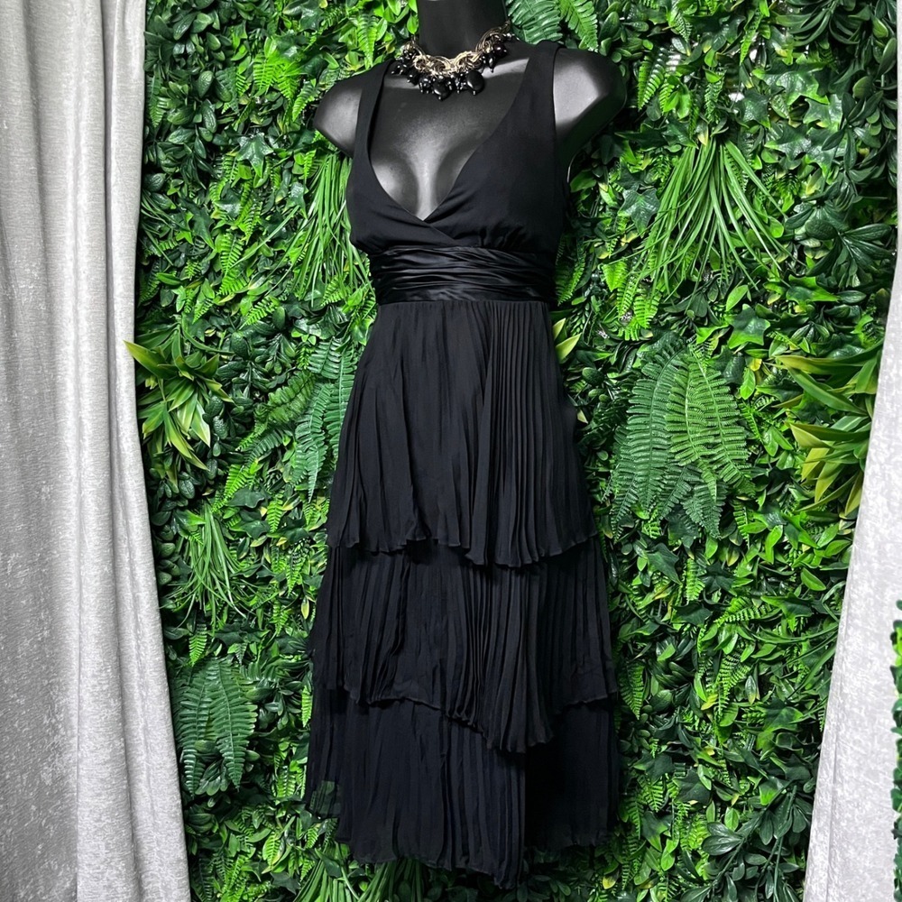 Vintage Jones New York Dress Black 4 Silk Pleated Tiered Cocktail Party 3021